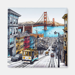 San Francisco, Californië Stripboek Style Art Magneet