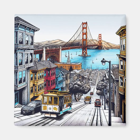 San Francisco, Californië Stripboek Style Art Magneet (Voorkant)