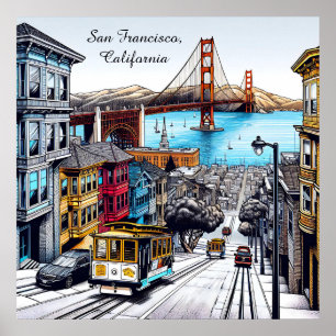 San Francisco, Californië Stripboek Style Art Poster