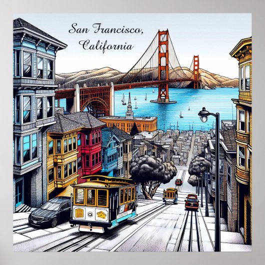 San Francisco, Californië Stripboek Style Art Poster (Voorkant)
