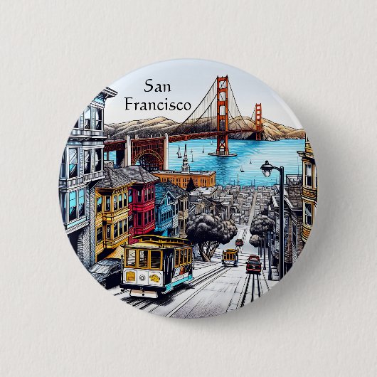 San Francisco, Californië Stripboek Style Art Ronde Button 5,7 Cm (Voorkant)