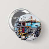 San Francisco, Californië Stripboek Style Art Ronde Button 5,7 Cm (Voorkant /achterkant)