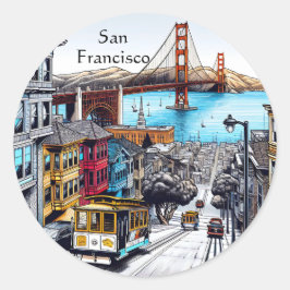 San Francisco, Californië Stripboek Style Art Ronde Sticker