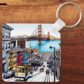 San Francisco, Californië Stripboek Style Art Sleutelhanger (Achterkant)