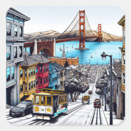San Francisco, Californië Stripboek Style Art Vierkante Sticker