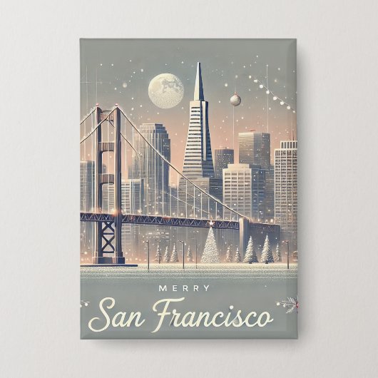 San Francisco Christmas Kaart | Golden Gate Bridge Button (Voorkant)