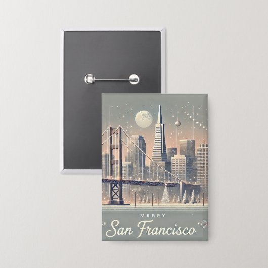San Francisco Christmas Kaart | Golden Gate Bridge Button (Voorkant / Achterkant)