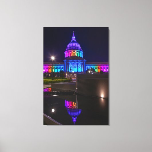 San Francisco City Hall in regenbooglicht Canvas Afdruk (Voorkant)