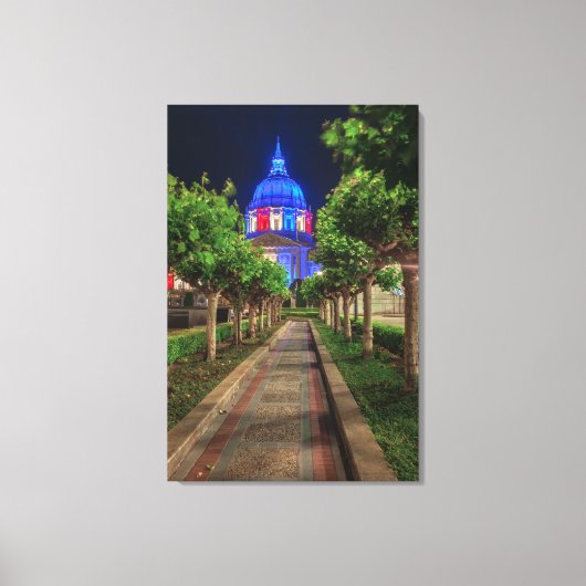 San Francisco City Hall in rood, wit en blauw Canvas Afdruk (Voorkant)