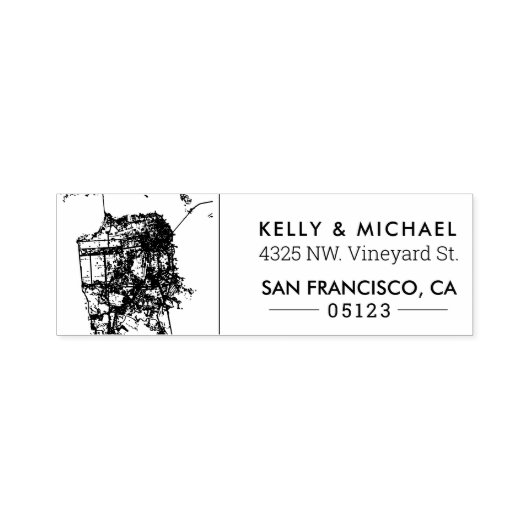 San Francisco City Map | Aangepast adres Zelfinktende Stempel (Design)