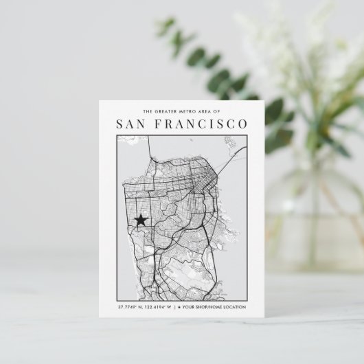 San Francisco City Map + Locatiemarker Briefkaart (Staand voorkant)