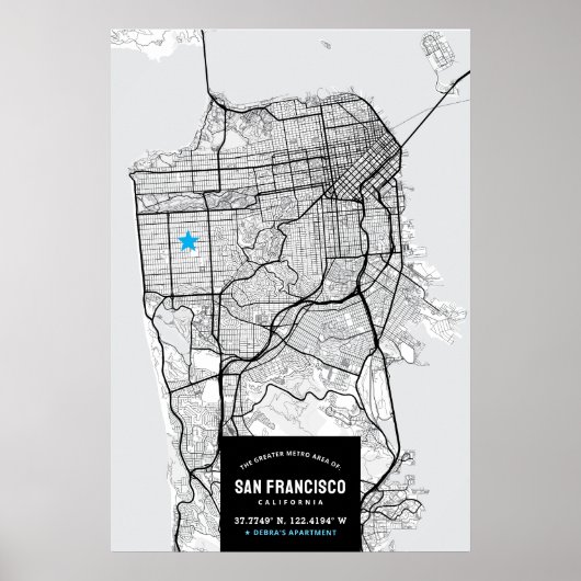 San Francisco City Map + Uw Locatie Poster (Voorkant)