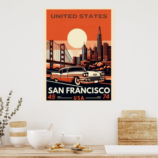 San Francisco City oldtimer, Californië Poster (Keuken)