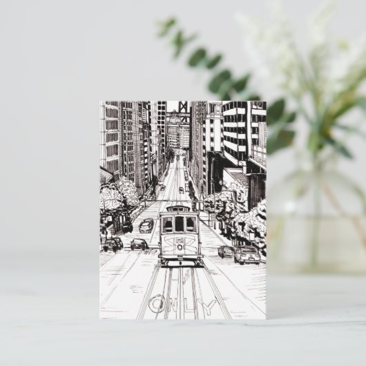 San Francisco City Pen en Inkt Drawing Briefkaart (Staand voorkant)