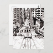 San Francisco City Pen en Inkt Drawing Briefkaart (Voorkant / Achterkant)