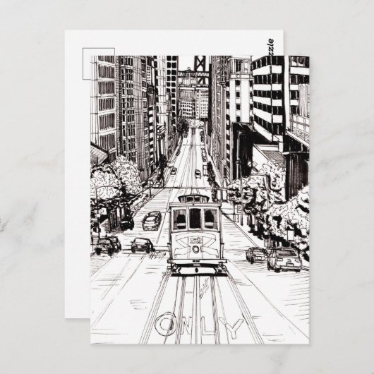 San Francisco City Pen en Inkt Drawing Briefkaart (Voorkant / Achterkant)
