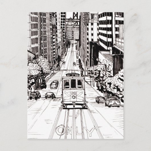 San Francisco City Pen en Inkt Drawing Briefkaart (Voorkant)