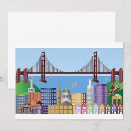 San Francisco City Skyline Drawing Uitnodiging (Voorkant / Achterkant)
