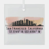 San Francisco City Skyline Latitude en lengte Glas Ornament (Voorkant)