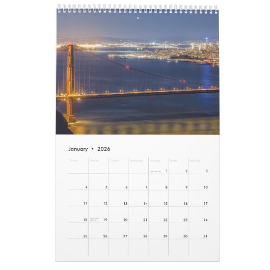 San Francisco CityScape bij Night Scene Kalender (Jan 2026)