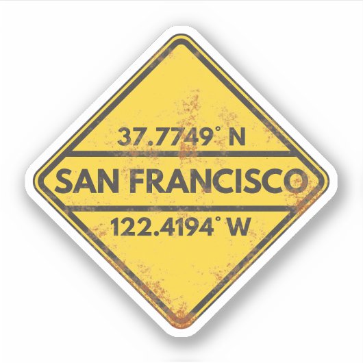 San Francisco Coördinaten Rusty Metal Sign Sticker (Voorkant)