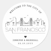 San Francisco Deco Skyline | Bruiloft Welkom Favor Ronde Sticker (Voorkant)