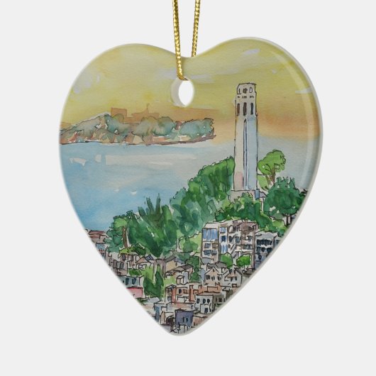 San Francisco Dusk Sunset Over Coit Tower Keramisch Ornament (Links)