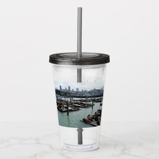 San Francisco en Pier 39 Zee Lions City Skyline Acryl Drinkbeker (Voorkant)