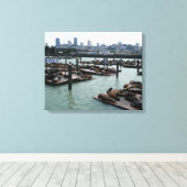 San Francisco en Pier 39 Zee Lions City Skyline Canvas Afdruk (Insitu (Houten vloer))