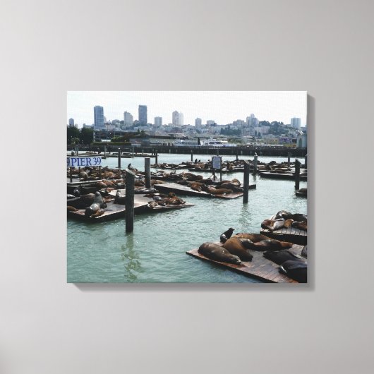 San Francisco en Pier 39 Zee Lions City Skyline Canvas Afdruk (Voorkant)
