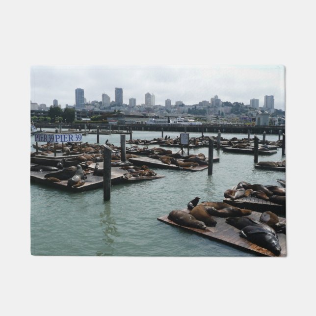 San Francisco en Pier 39 Zee Lions City Skyline Deurmat (Voorkant)