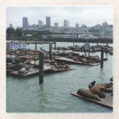 San Francisco en Pier 39 Zee Lions City Skyline Glazen Onderzetter (Voorkant)