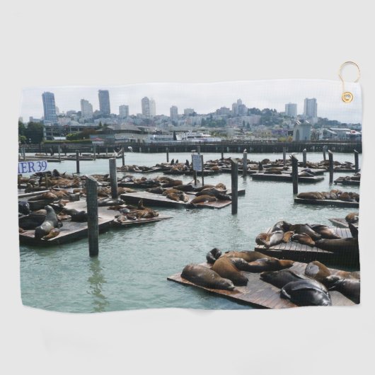 San Francisco en Pier 39 Zee Lions City Skyline Golfhanddoek (Horizontaal)