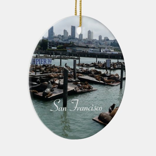 San Francisco en Pier 39 Zee Lions City Skyline Keramisch Ornament (Rechts)