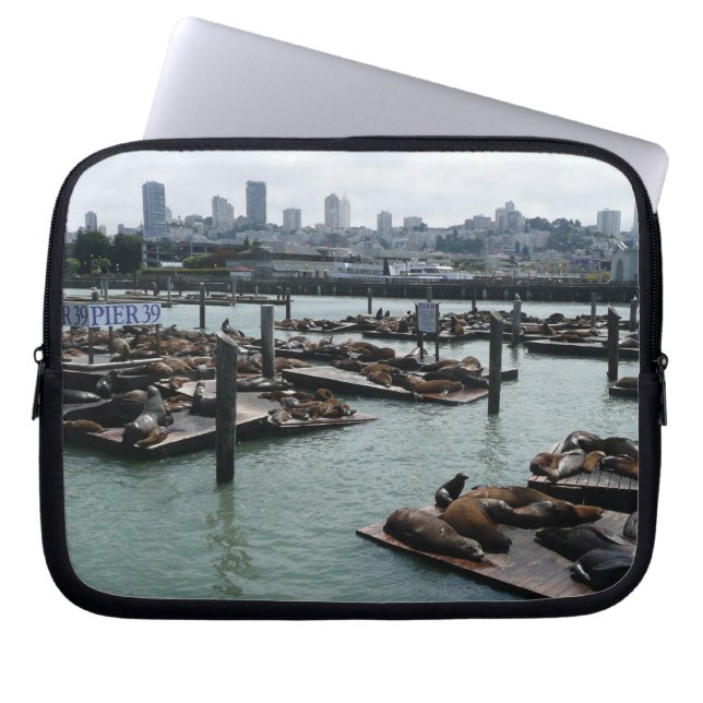 San Francisco en Pier 39 Zee Lions City Skyline Laptop Sleeve (Voorkant)