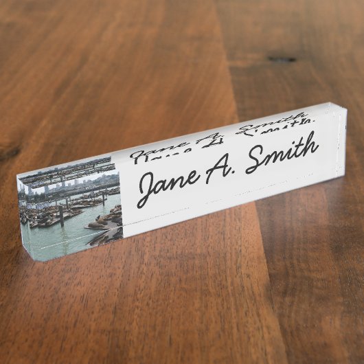 San Francisco en Pier 39 Zee Lions City Skyline Naambordje (Zijkant)