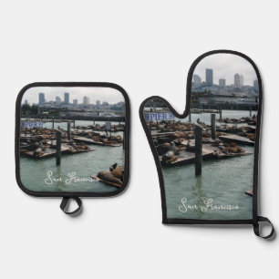 San Francisco en Pier 39 Zee Lions City Skyline Ovenwant & Pannenlap Set