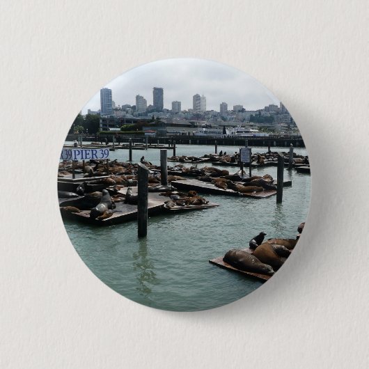 San Francisco en Pier 39 Zee Lions City Skyline Ronde Button 5,7 Cm (Voorkant)