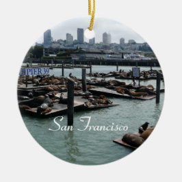 San Francisco en Pier 39 Zeeleeuwen Stadssilhouet Keramisch Ornament
