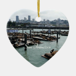 San Francisco en Pier 39 Zeeleeuwen Stadssilhouet Keramisch Ornament