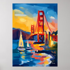 San Francisco Fauvistische Stadsschildering – Gold Poster