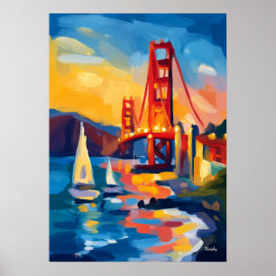 San Francisco Fauvistische Stadsschildering – Gold Poster