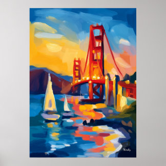 San Francisco Fauvistische Stadsschildering – Gold Poster