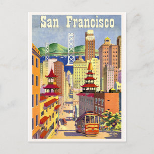 San Francisco gebouwen, straat centrum, tramweg Briefkaart