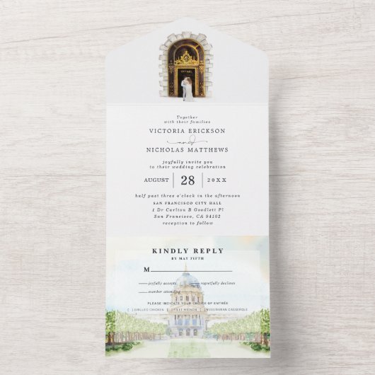 San Francisco geïllustreerde bruiloft All In One Uitnodiging (Binnen)