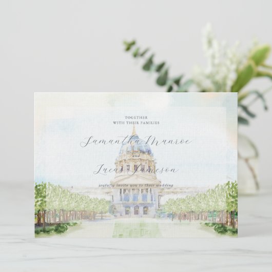 San Francisco geïllustreerde bruiloft Kaart (Staand voorkant)