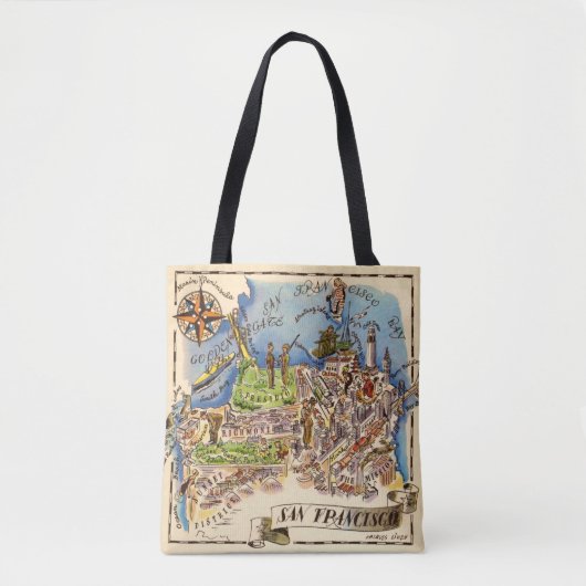  San Francisco geïllustreerde kaart Tote Bag (Voorkant)