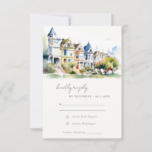San Francisco Geschilderde Dames Landschap Bruilof RSVP Kaartje