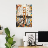 San Francisco Golden Gate Abstract Drip Painting Poster (Thuiskantoor)