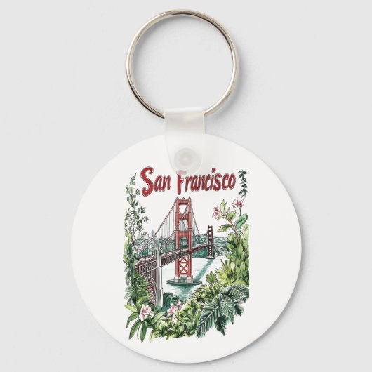 San Francisco Golden Gate Bridge Aquarelontwerp Sleutelhanger (Voorkant)